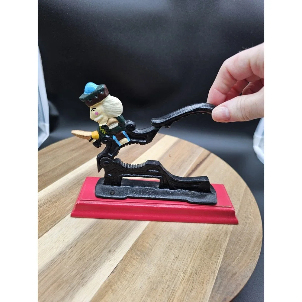 Cast‎ Iron Nut Cracker Hand Painted Victorian Style Wooden Base Christmas Decor